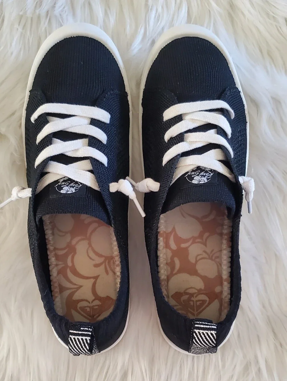 Roxy Bayshore III Black Knit Sneakers | Memory Foam Lace-Up Casual Shoes Size 10
